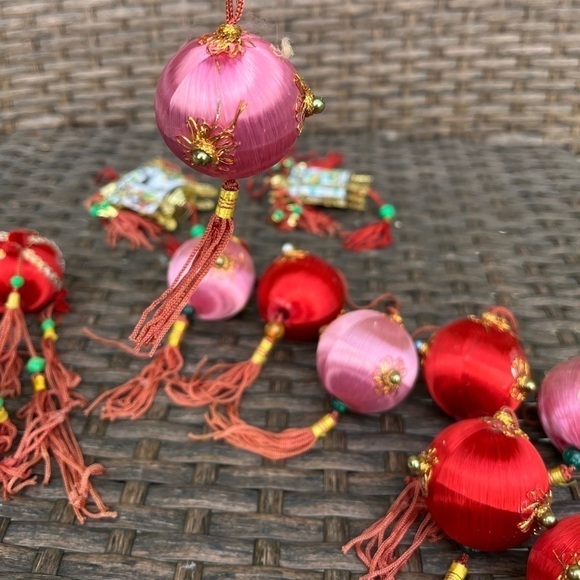 𝅺vintage Satin Wrapped Chinese New Year Style Lantern Ornaments Bulbs Holiday - Picture 6 of 8